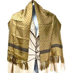 Men/Women Burberrys 100% Silk Satin Scarf 60"x15"Olive Beige Back dott Fring (62